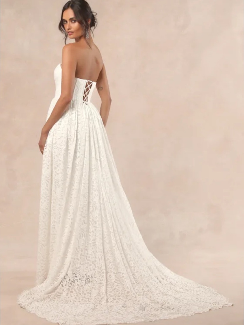 Lulus Shiori White Lace Bustier Basque Waist Strapless Maxi Dress Size XS New! - Picture 2 of 11